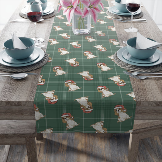 Festive Cavalier King Charles Spaniel Dog Holiday Table Runner, Christmas Home Table Decor, Dining Tablecloth Linens, Table Setting Runners