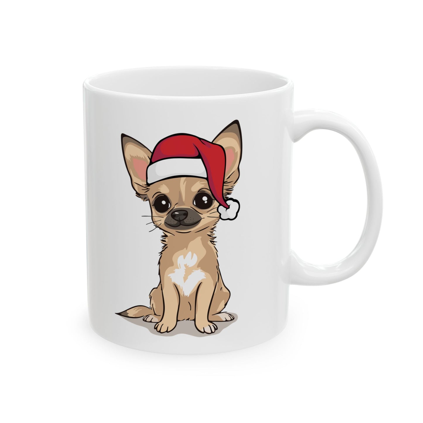 Christmas Chihuahua Dog Ceramic Mug, Holiday Xmas Santa Dogs Coffee Mug, Cute Snowy Winter Tan Puppy Tea Hot Chocolate Mug