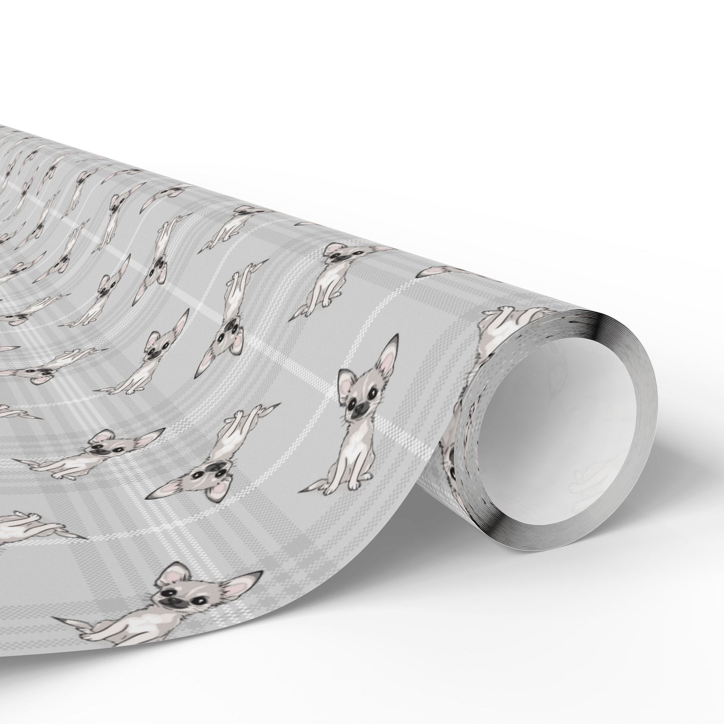 Chihuahua Dog Wrapping Paper | Chihuahuas Puppy Dogs Gift Wrap Roll, White Gray Plaid Matte Finish, Christmas, Birthday, Anniversary