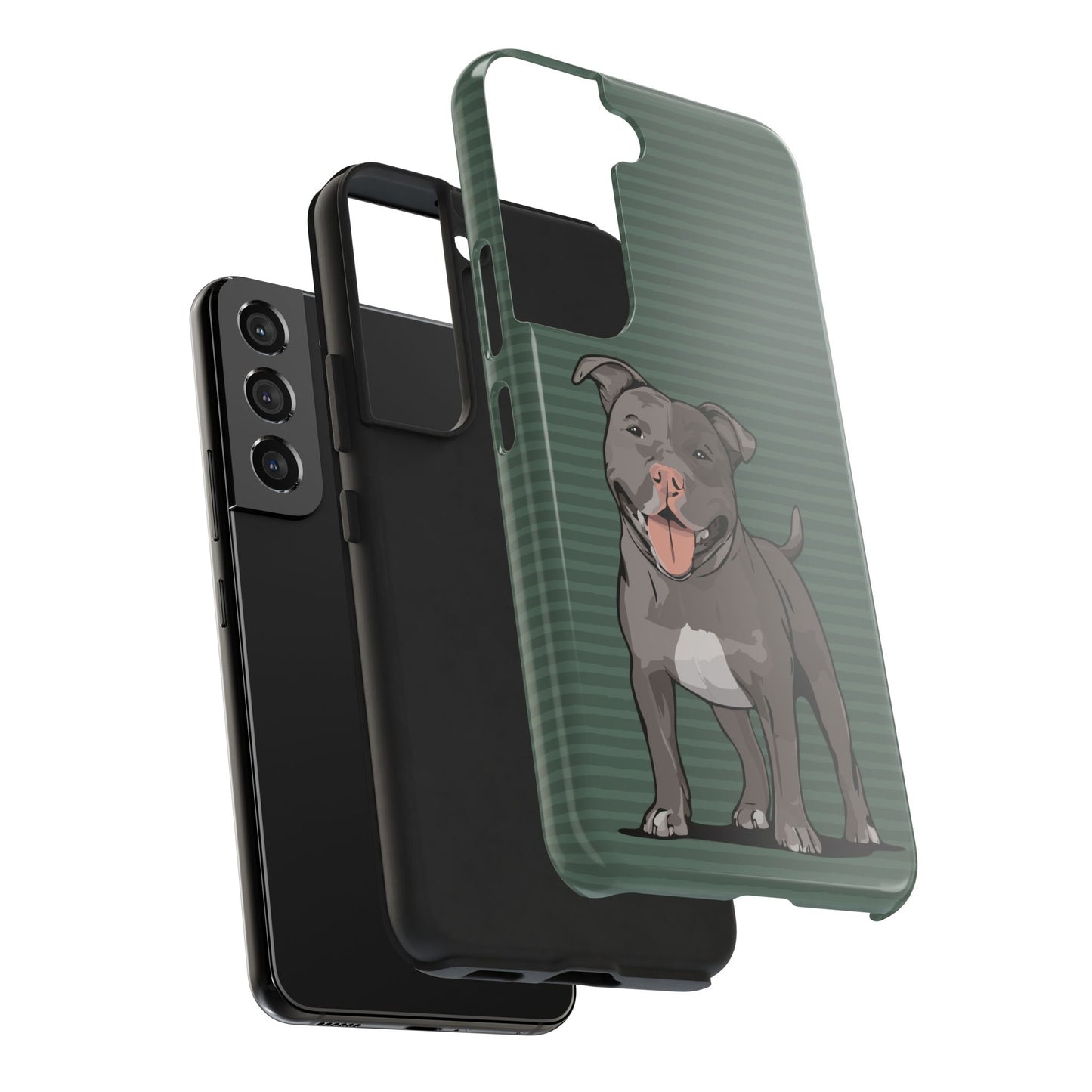 Gray Pit Bull Terrier Dog Phone Case, Tough Phone Cases Pet Pitbull Dogs Green Stripe Pattern