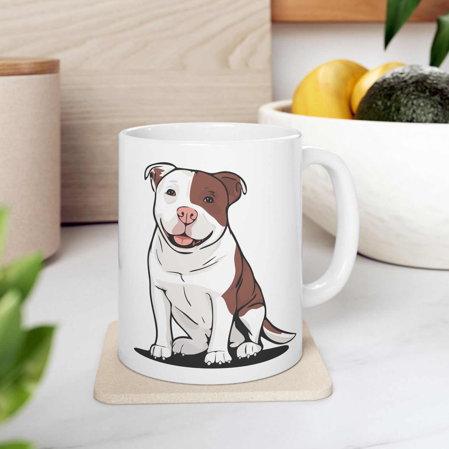 Ollie Dog Ceramic Mug 11oz with Cute Pit Bull Dog Pet Design