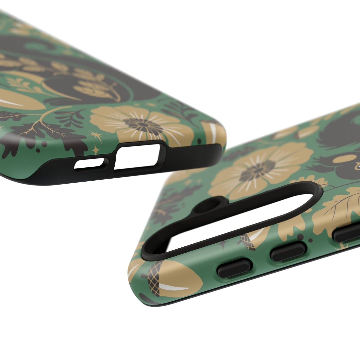 Green Squirrel Floral Pattern Cell Phone Case | Botanical Folk Art Acorn Leaves Design, Iphone Google Pixel Samsung Cases Matte Finish