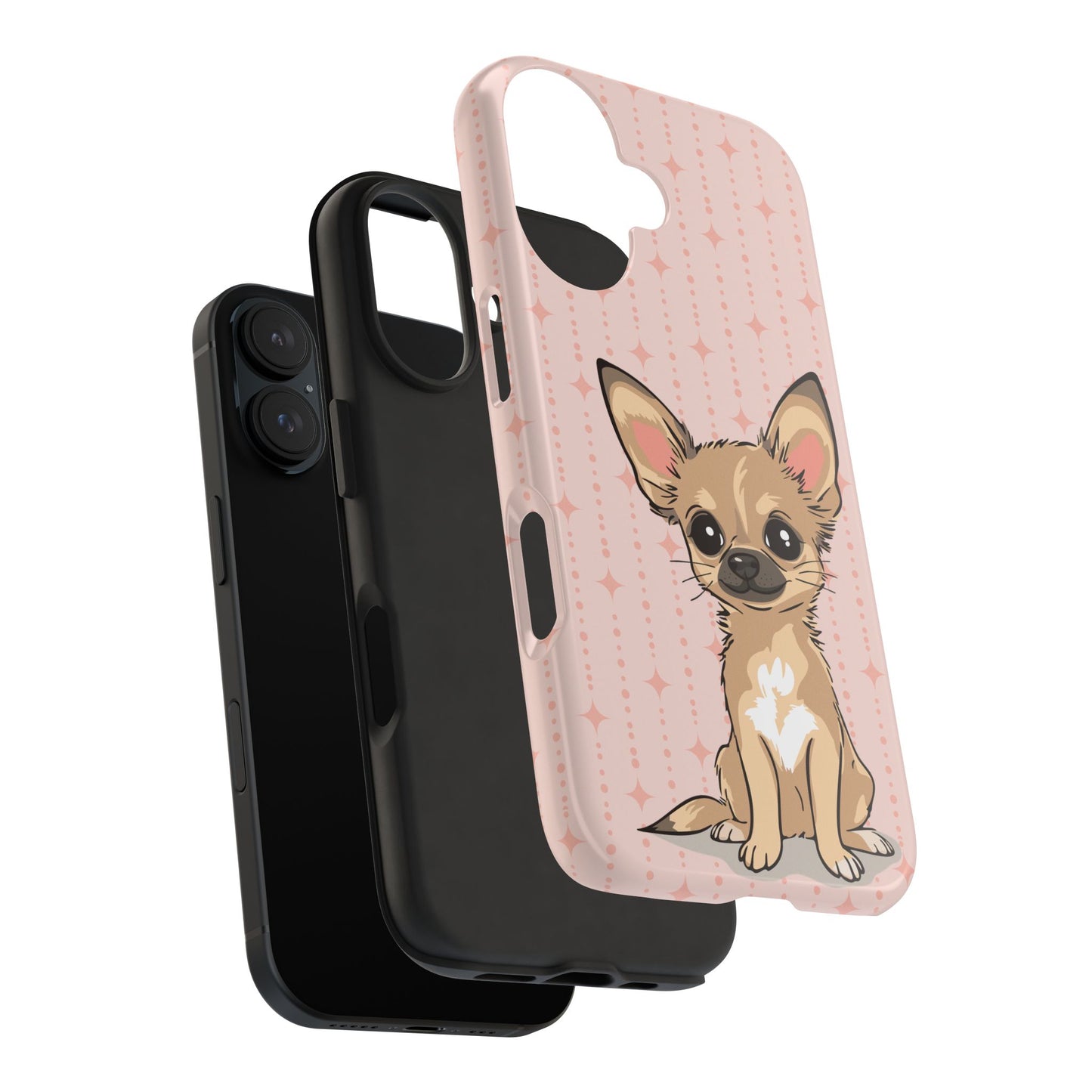 Tan Chihuahua Puppy Dog Phone Case, Tough Phone Cases Pet Dogs Retro Pink Pattern