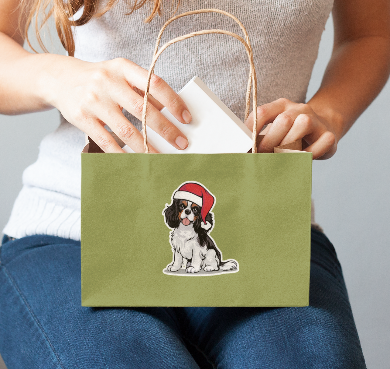 3" Christmas Cavalier Kings Charles Spaniel Dog Sticker - Santa Dogs Holiday Decal Stickers