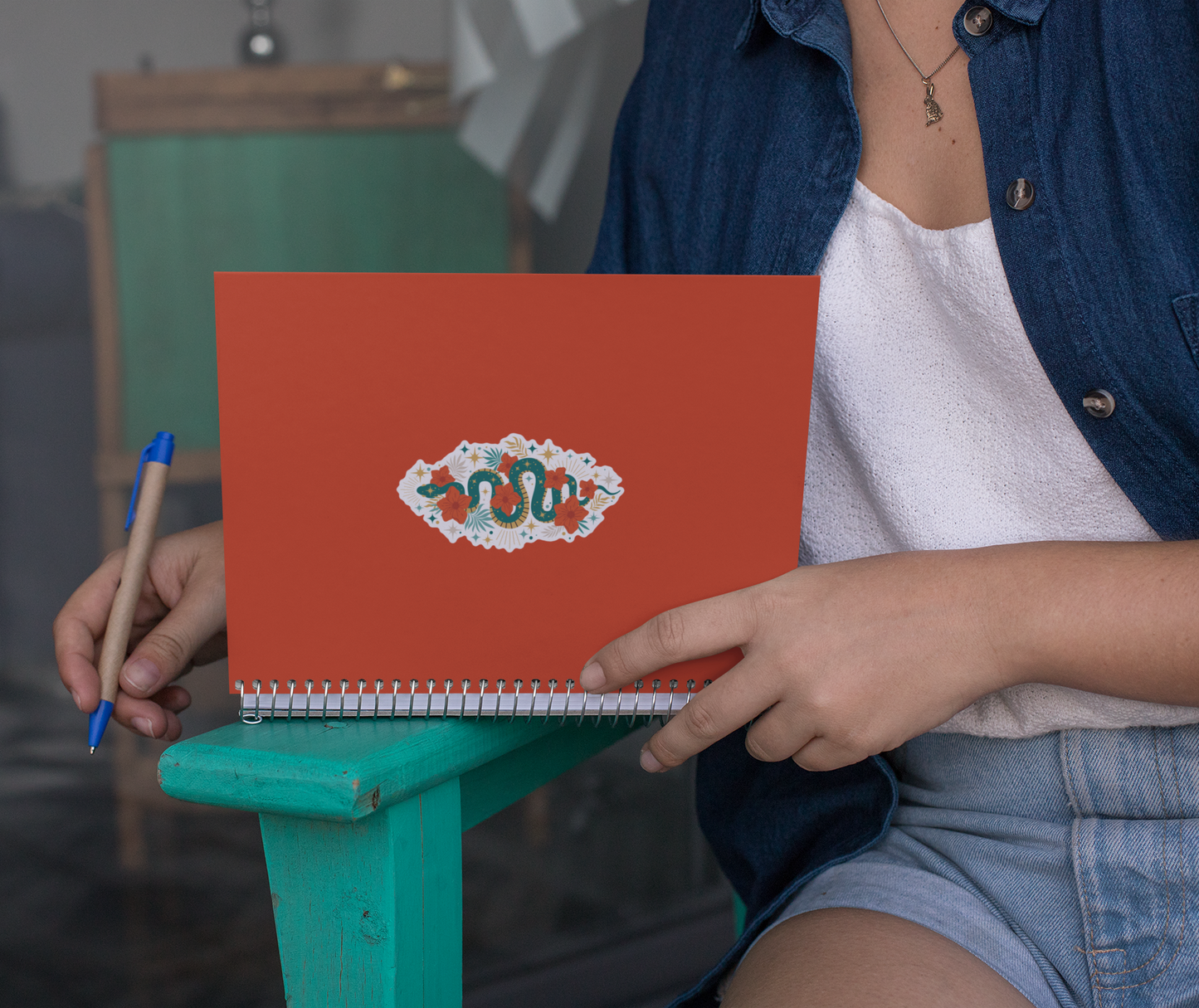 4" Mystic Jade Snake Sticker - Waterproof, Fade-Resistant Decal Stickers Boho Snakes Flowers Design