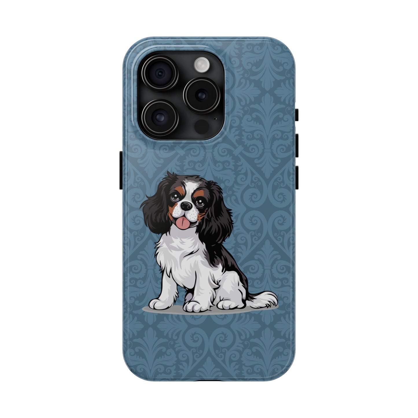 Tricolor Cavalier King Charles Spaniel Dog Phone Case, Tough Phone Cases Pet Dogs Blue Pattern