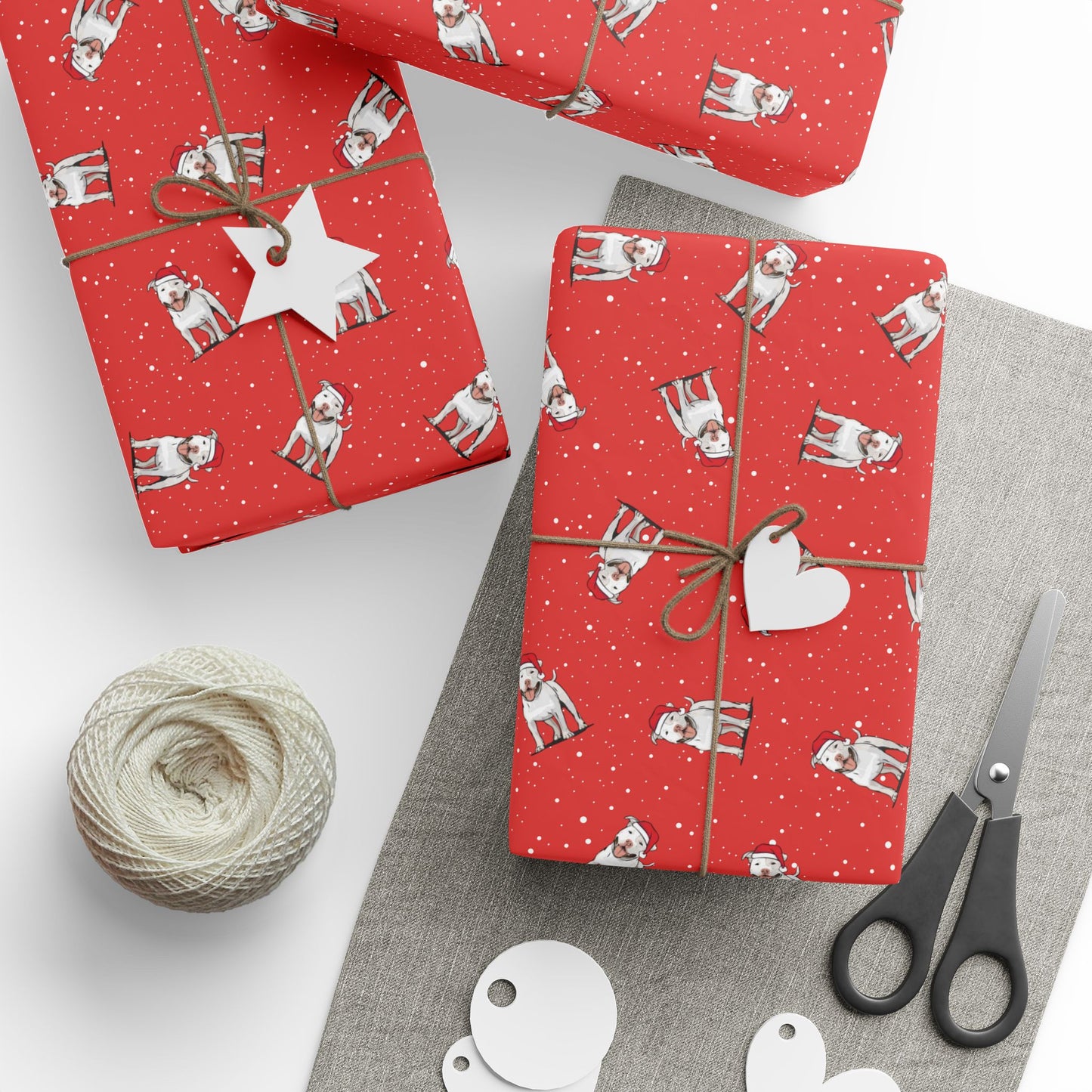 Christmas Pitbull Wrapping Paper - Holiday Gift Wrap Papers, Pit Bull Terrier Dog Owner Gifting Supplies, Santa Pittie Dogs Red Pattern