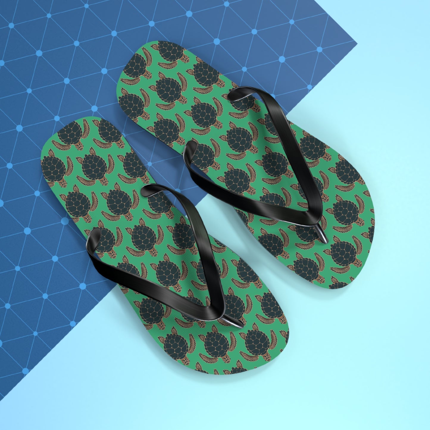 Sea Turtle Pattern Flip Flops | Tropical Green Turtles Beach Sandals, Summer Vacation Pool Attire Ocean Wildlife Nature Pattern