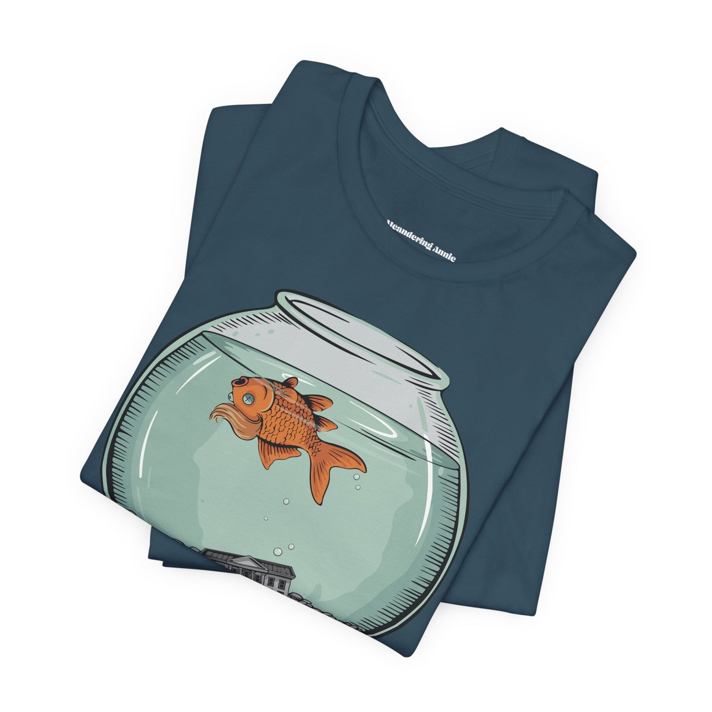 Dead Goldfish In A Fishbowl T-shirt, Funny Politics Tee, Leftist Liberal Political Humor Shirts, Orange Fish Floating in Tank Unisex Top