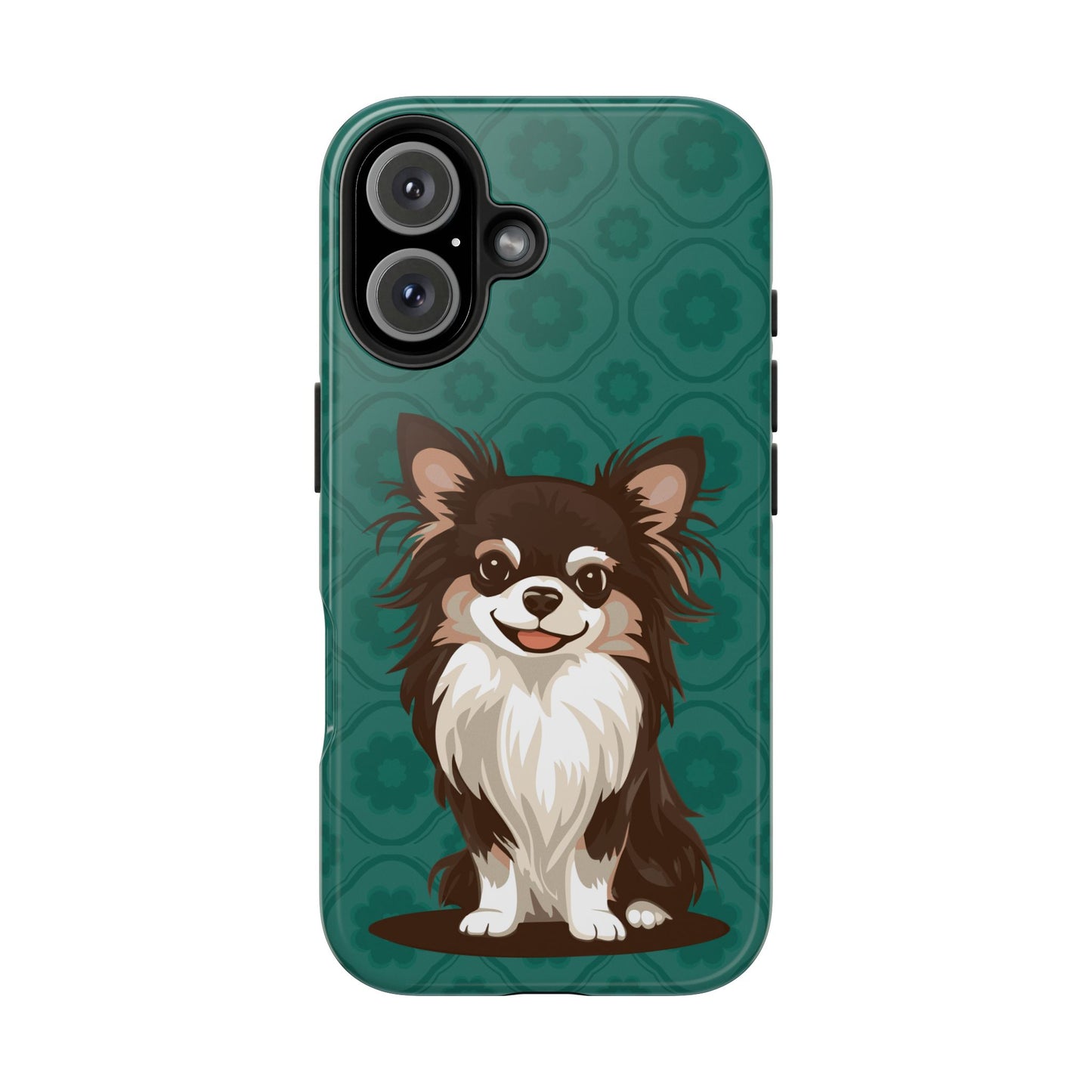Long Haired Chihuahua Dog Phone Case, Tough Phone Cases Pet Dogs Teal Pattern