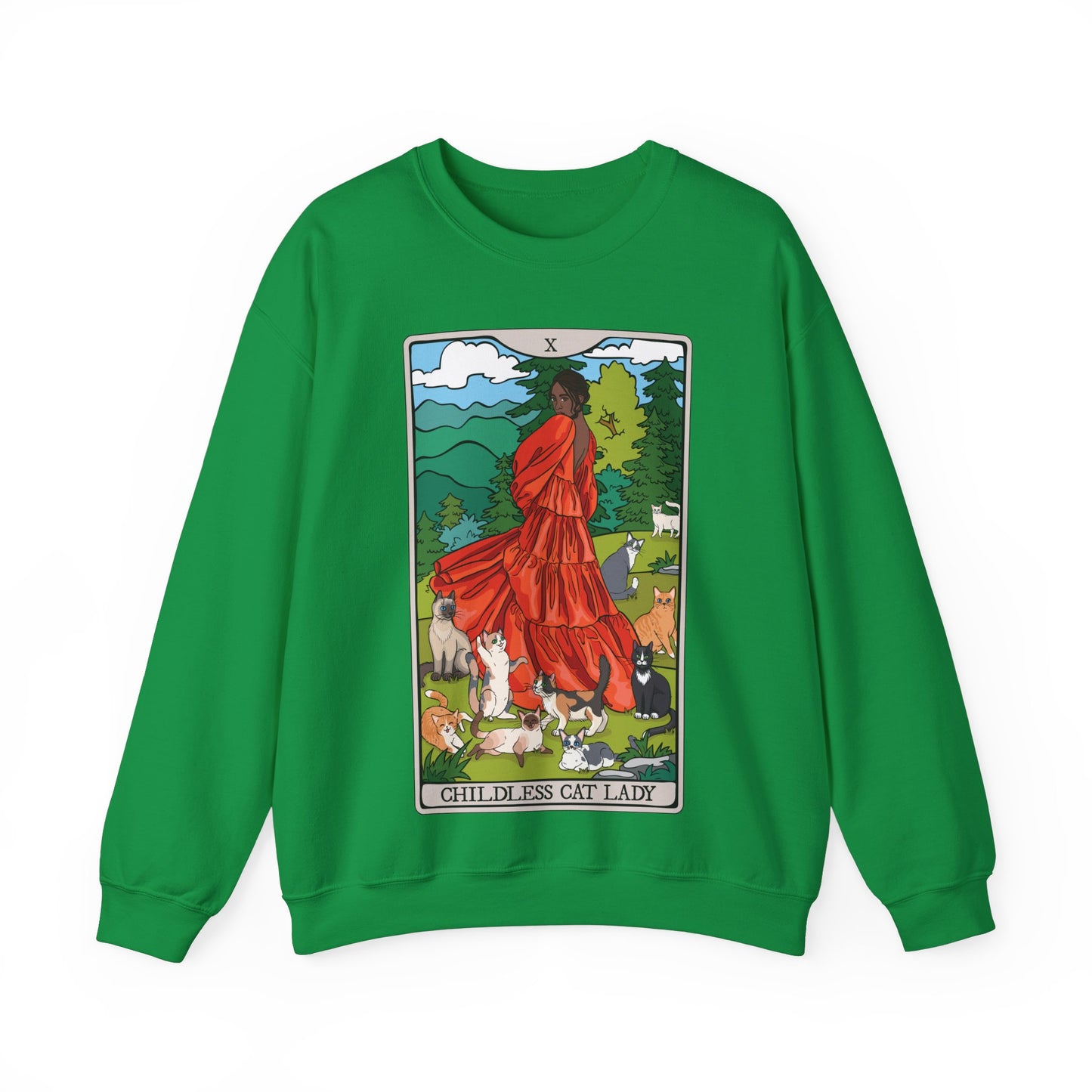 Childless Cat Lady Tarot Card Sweatshirt, Childless Woman Nature Crewneck Sweater, Witchy Apparel - POC Dark Skin Tone