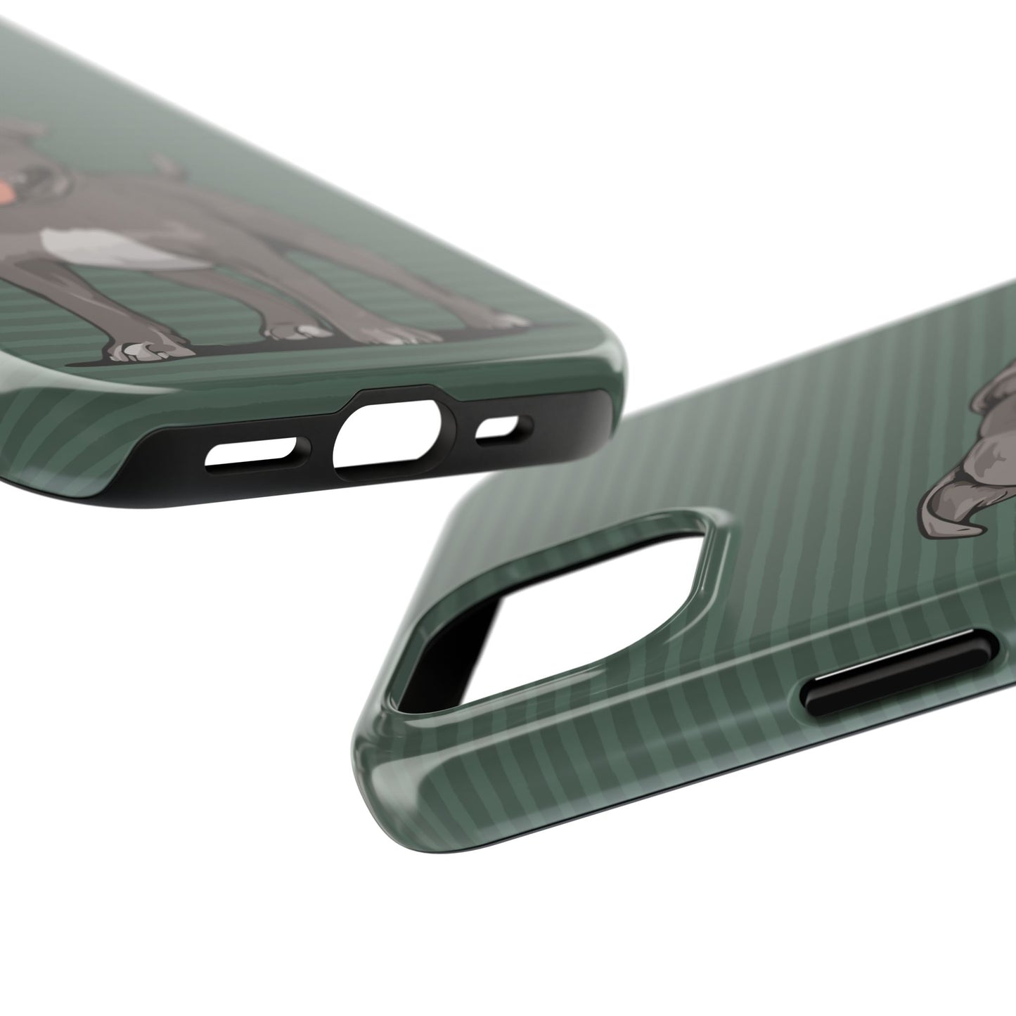 Gray Pit Bull Terrier Dog Phone Case, Tough Phone Cases Pet Pitbull Dogs Green Stripe Pattern