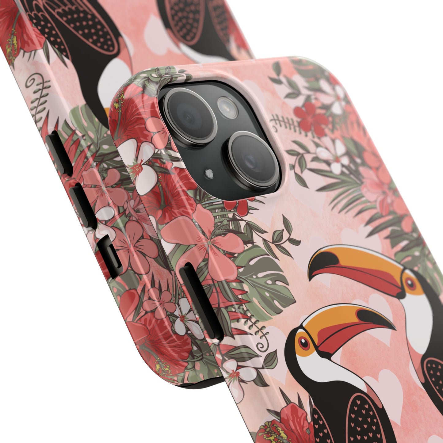 Toucan Tropical Love Birds Phone Case | Tropic Toucans Floral Hearts Art Cell Phone Cases