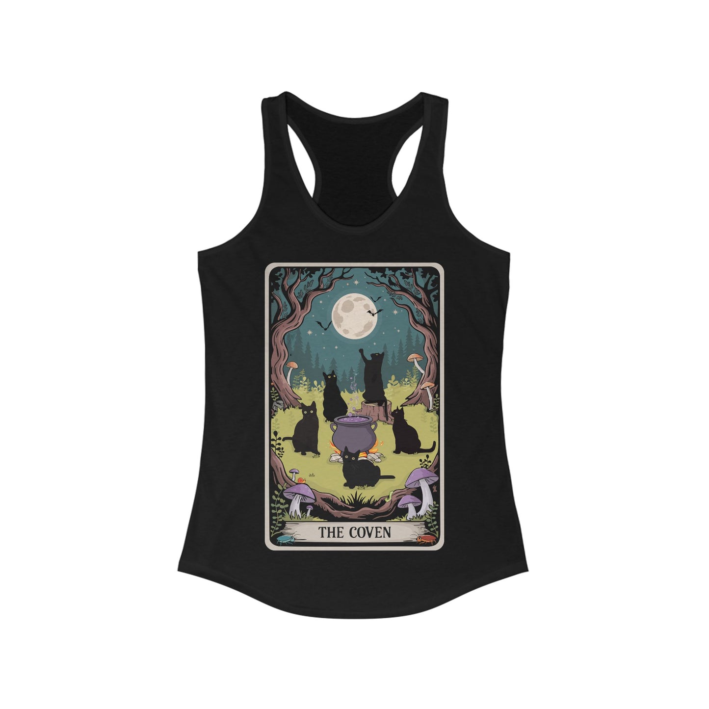 Witchy Black Cats Racerback Tank Top, The Coven Women's Sleeveless Shirt, Halloween Apparel, Spooky Fall Gifts for Witches, Goth Occult Tops