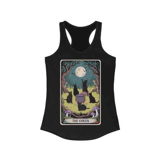 Witchy Black Cats Racerback Tank Top, The Coven Women's Sleeveless Shirt, Halloween Apparel, Spooky Fall Gifts for Witches, Goth Occult Tops