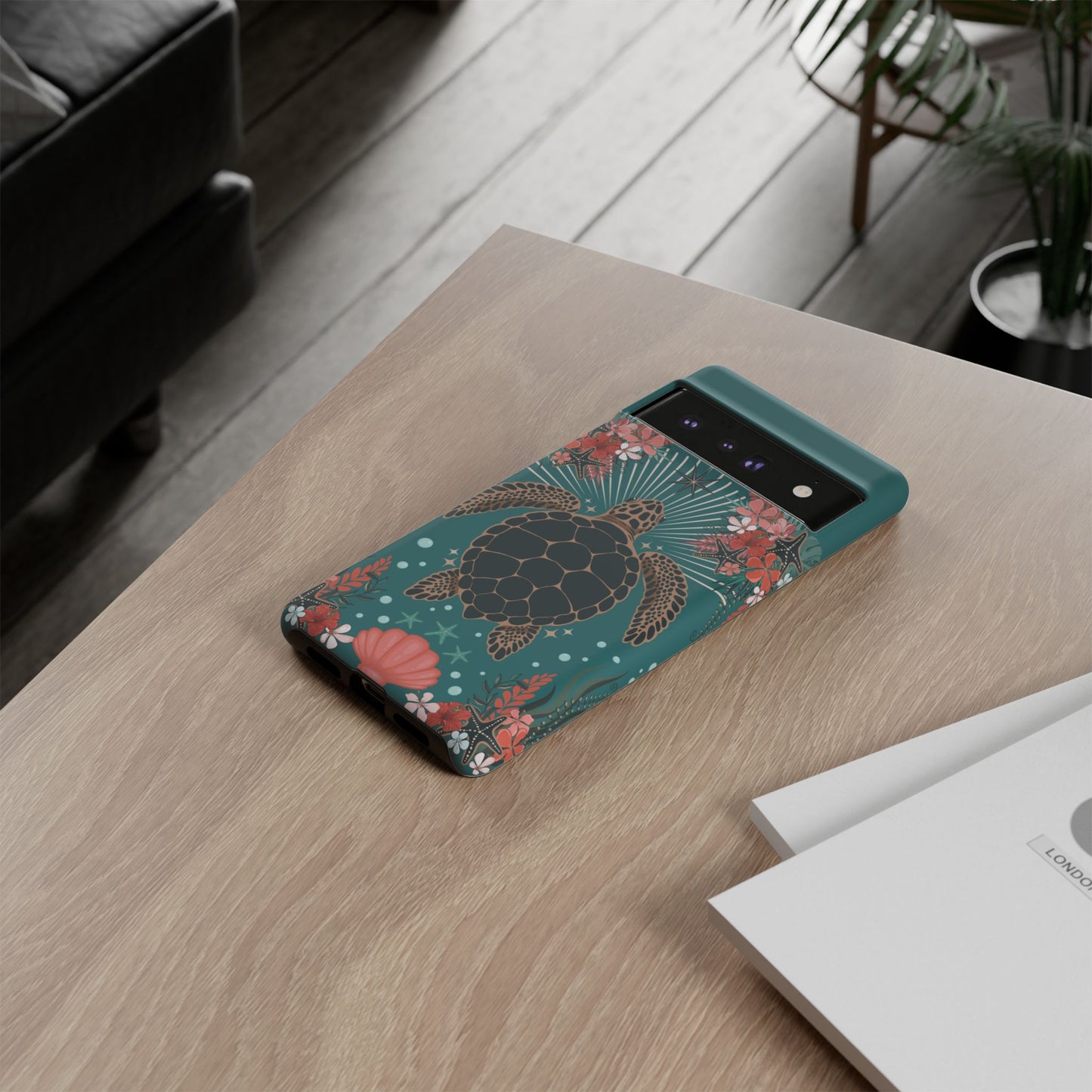 Sea Turtle Illustration Phone Case | Ocean Turtles Coral Floral Pattern Cell Phone Cases - Iphone, Google Pixel, Samsung - Matte Finish