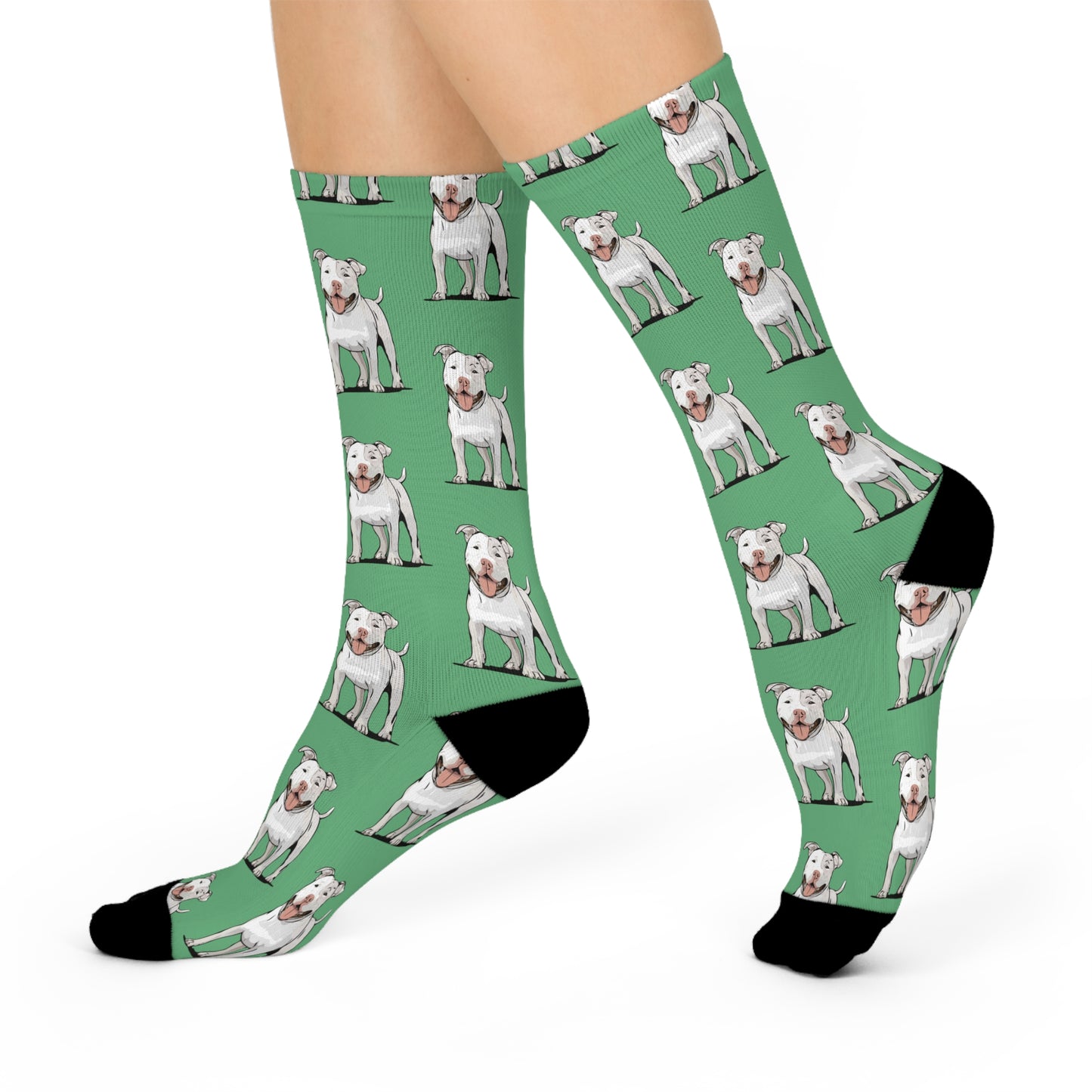 Pitbull Crew Socks, Green & White Pit Bull Dog Lover Gift, Puppy Print Novelty Gifts, Pet Owner Present, Unisex Pittie Puppy Accessories