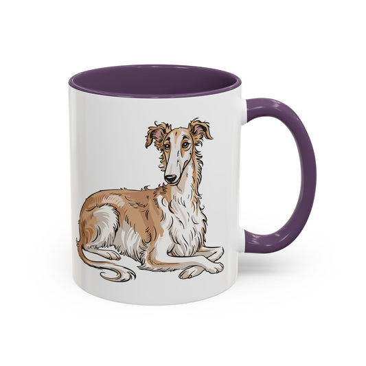 Lounging Borzoi Dog Illustration Mug | Purple Accent Coffee Tea Mugs 11oz with Russian Hunting Sighthound Borzoi Dogs Drinkware Cups