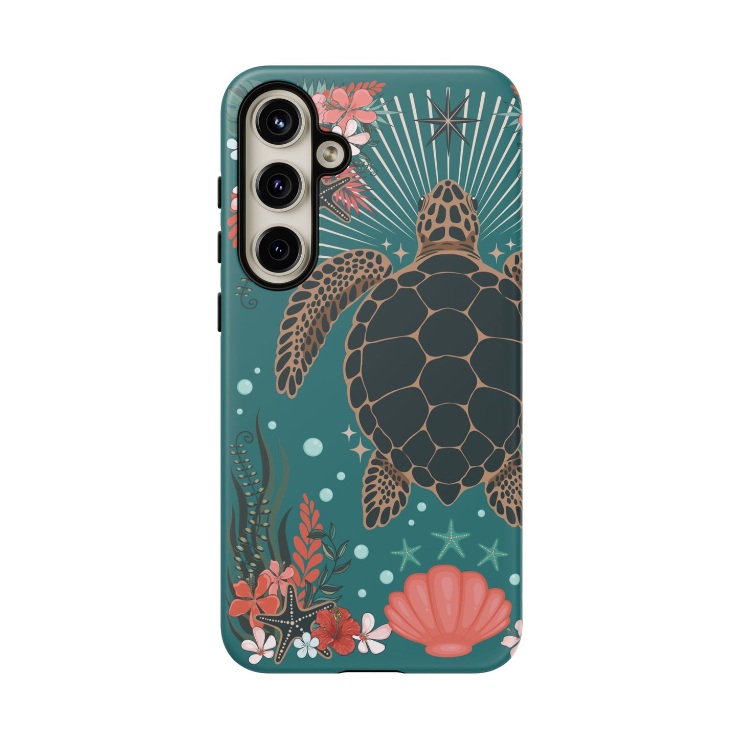 Sea Turtle Illustration Phone Case | Ocean Turtles Coral Floral Pattern Cell Phone Cases - Iphone, Google Pixel, Samsung - Matte Finish