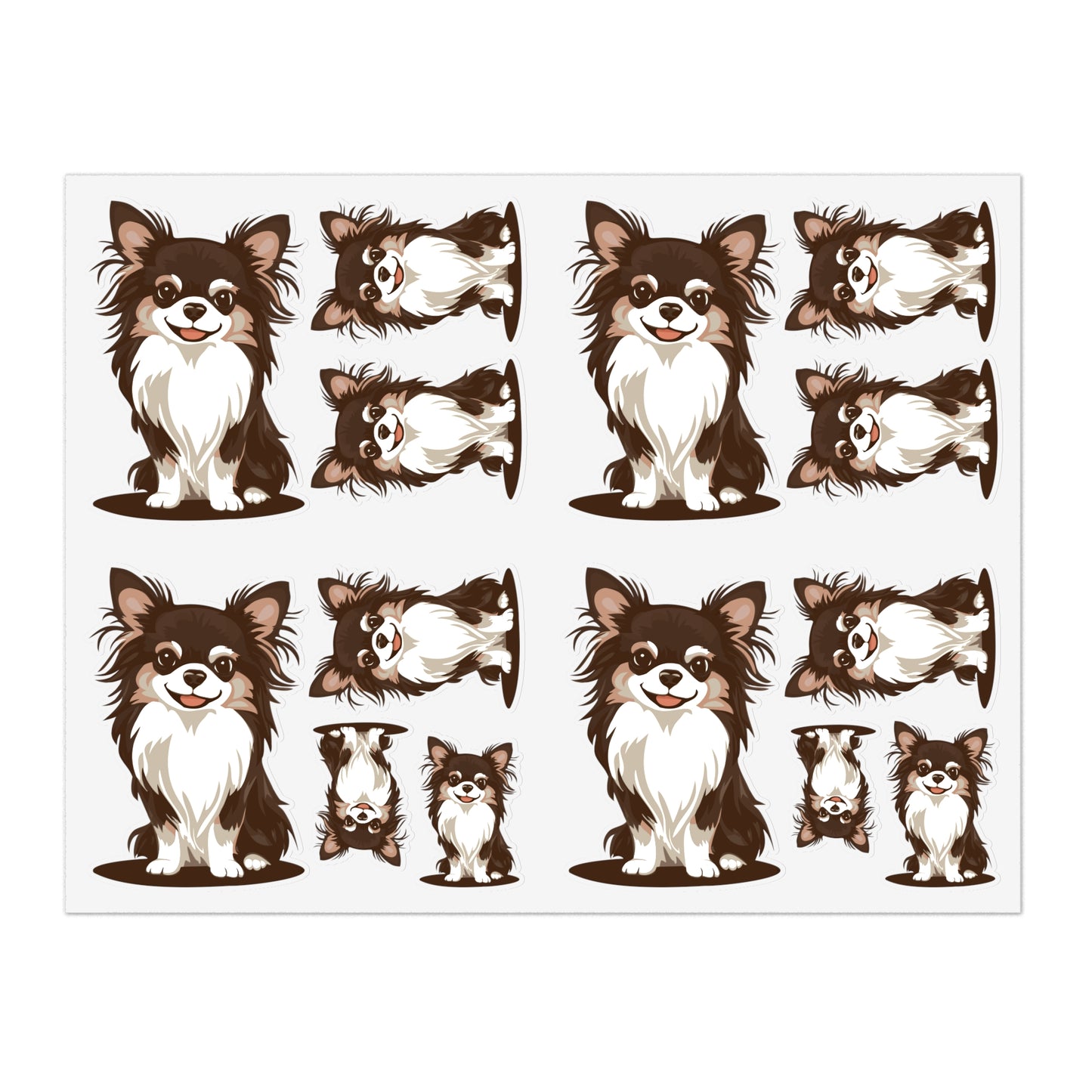 Koda Long Haired Chihuahua Dog Sticker Sheet Bundle, 5 Sticker Sheets With 14 Vinyl Stickers Per Sheet