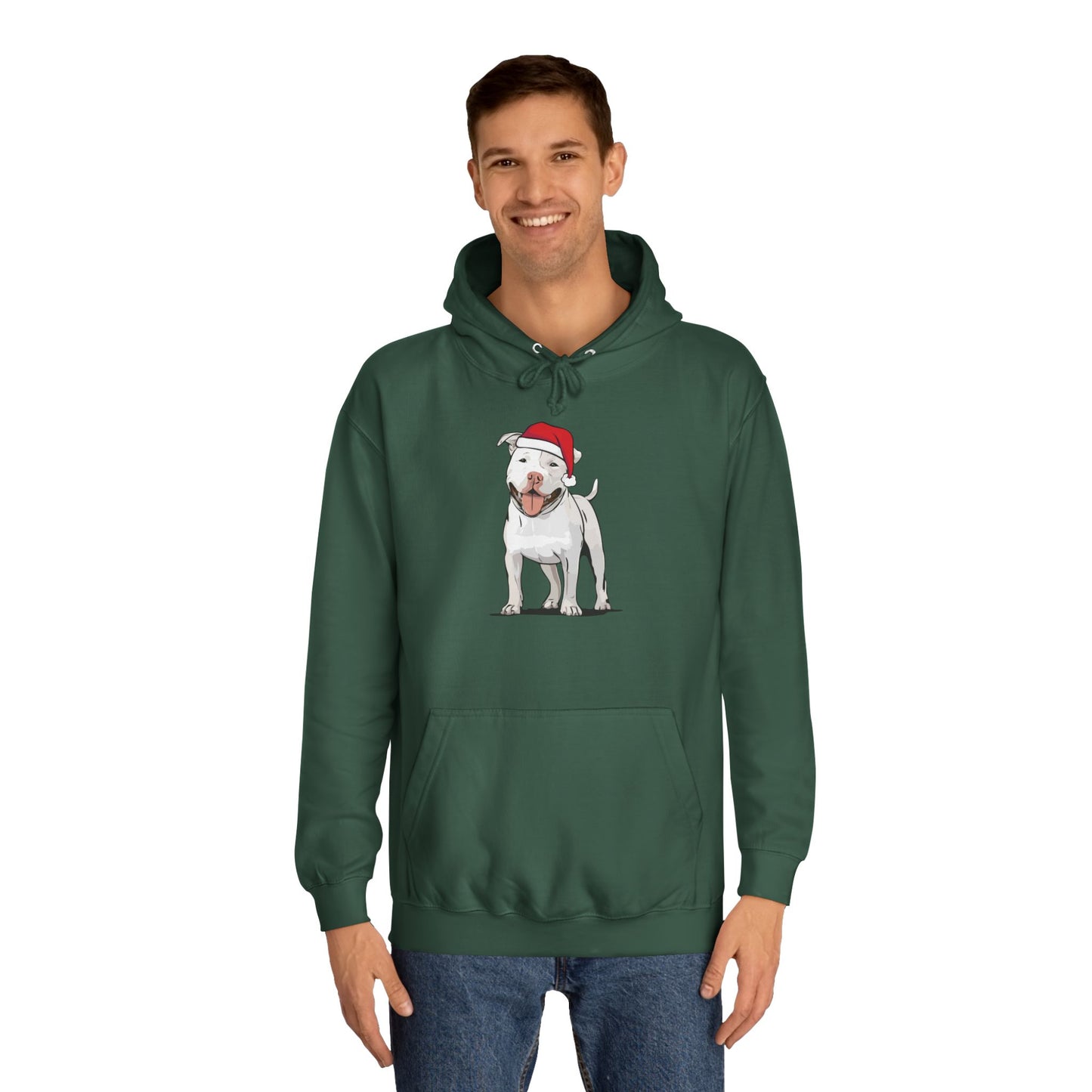 Pit Bull Terrier Dog Holiday Hoodie, Christmas Pullover Hooded Sweatshirt, Xmas Santa White Pitbull Dogs Apparel Hoodies Sweatshirts