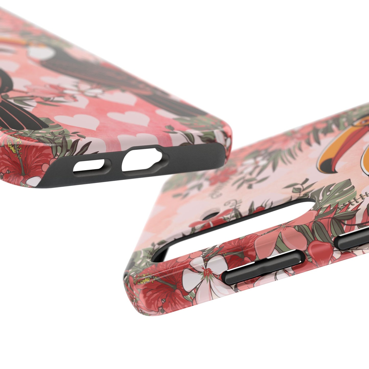 Toucan Tropical Love Birds Phone Case | Tropic Toucans Floral Hearts Art Cell Phone Cases