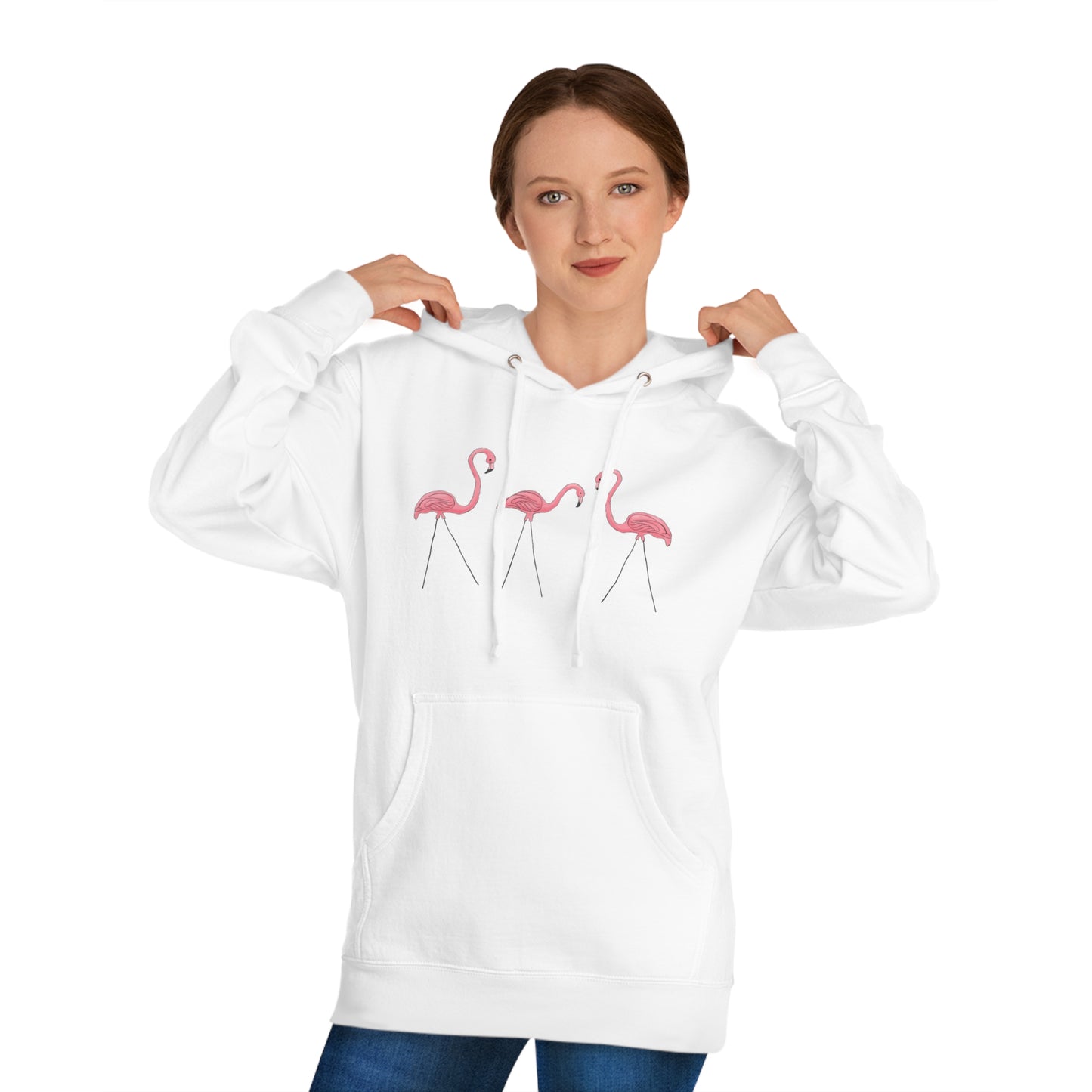 Pink Plastic Flamingos Hoodie Unisex Pullover Hooded Sweatshirt with Lawn Flamingo Design