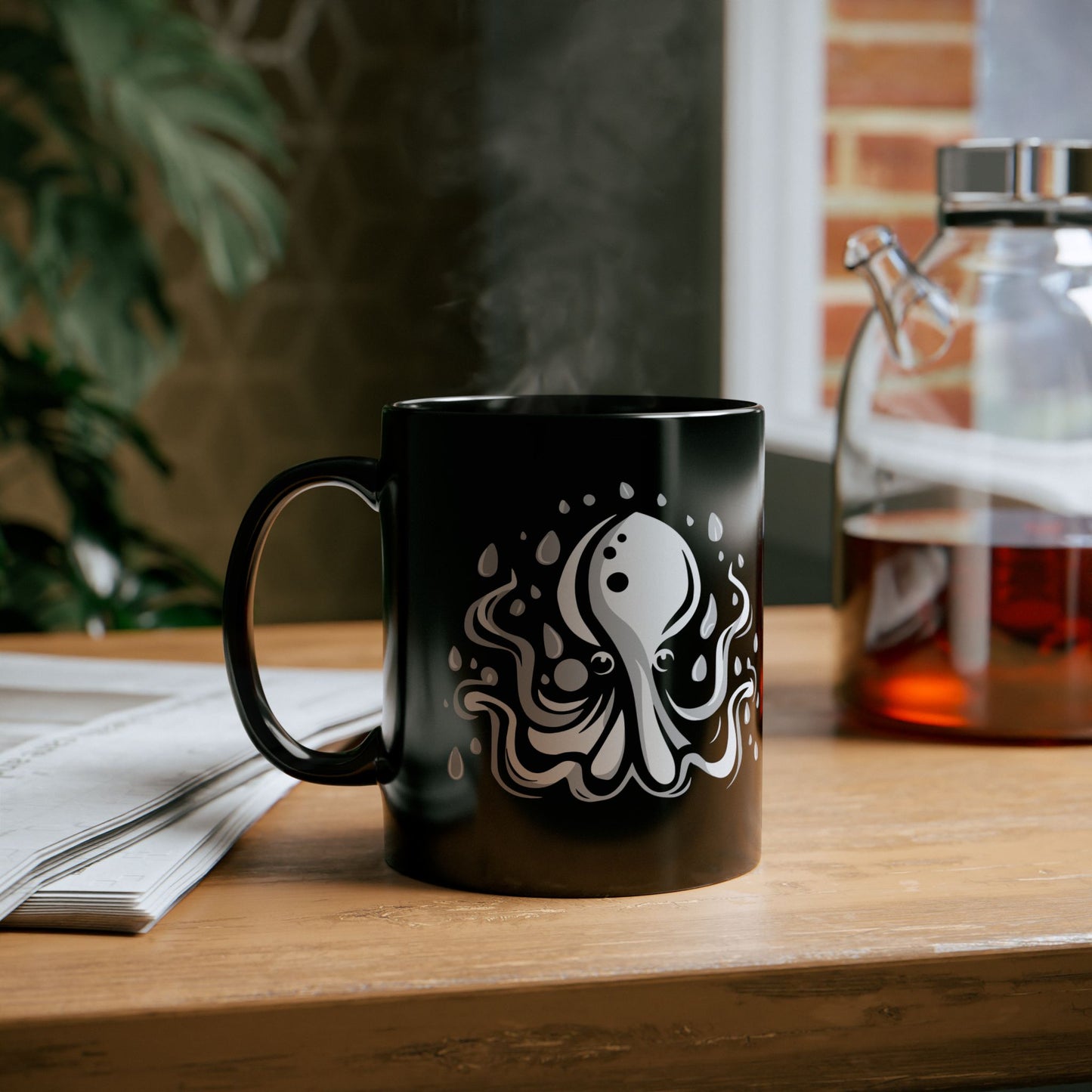 Elusive Octopus Sea Animal Black Ceramic Coffee Tea Mug 11oz - Coffee Cup with Octopus Design