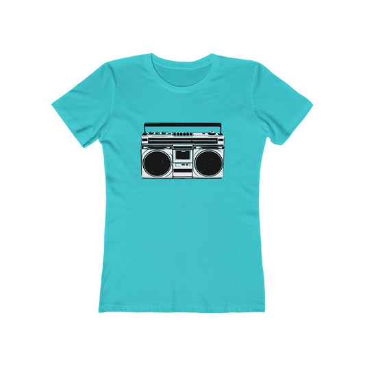 Boombox Womens T-shirt Boyfriend Style Tee for Ladies with Retro 80s Boombox Print