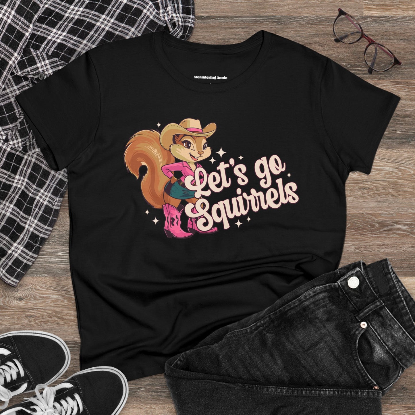 Let's Go Squirrels Ladies T-shirt - Women's Midweight Cotton Tee - Fun Squirrel Print