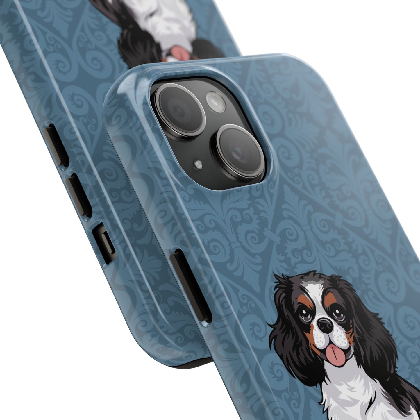 Tricolor Cavalier King Charles Spaniel Dog Phone Case, Tough Phone Cases Pet Dogs Blue Pattern