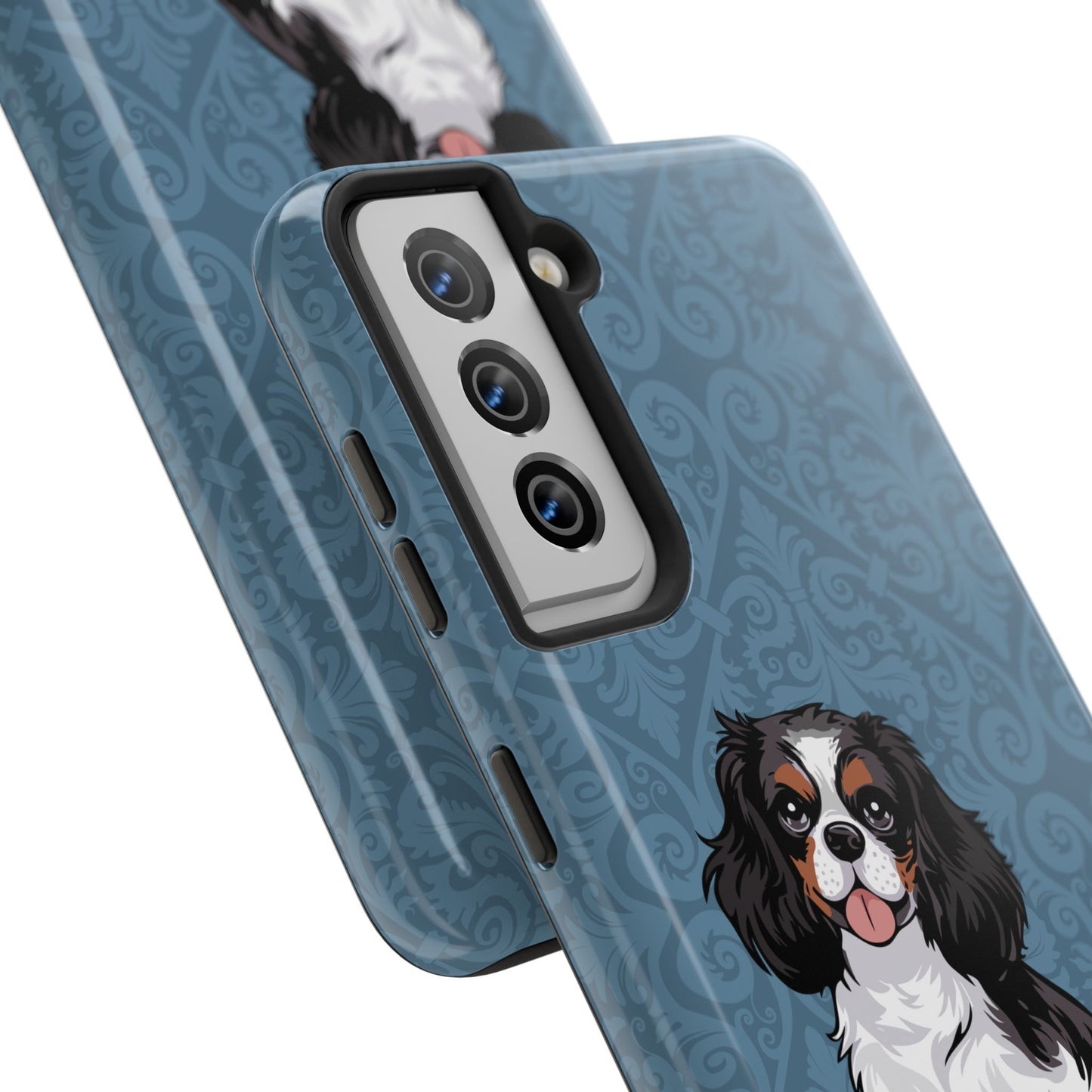 Tricolor Cavalier King Charles Spaniel Dog Phone Case, Tough Phone Cases Pet Dogs Blue Pattern