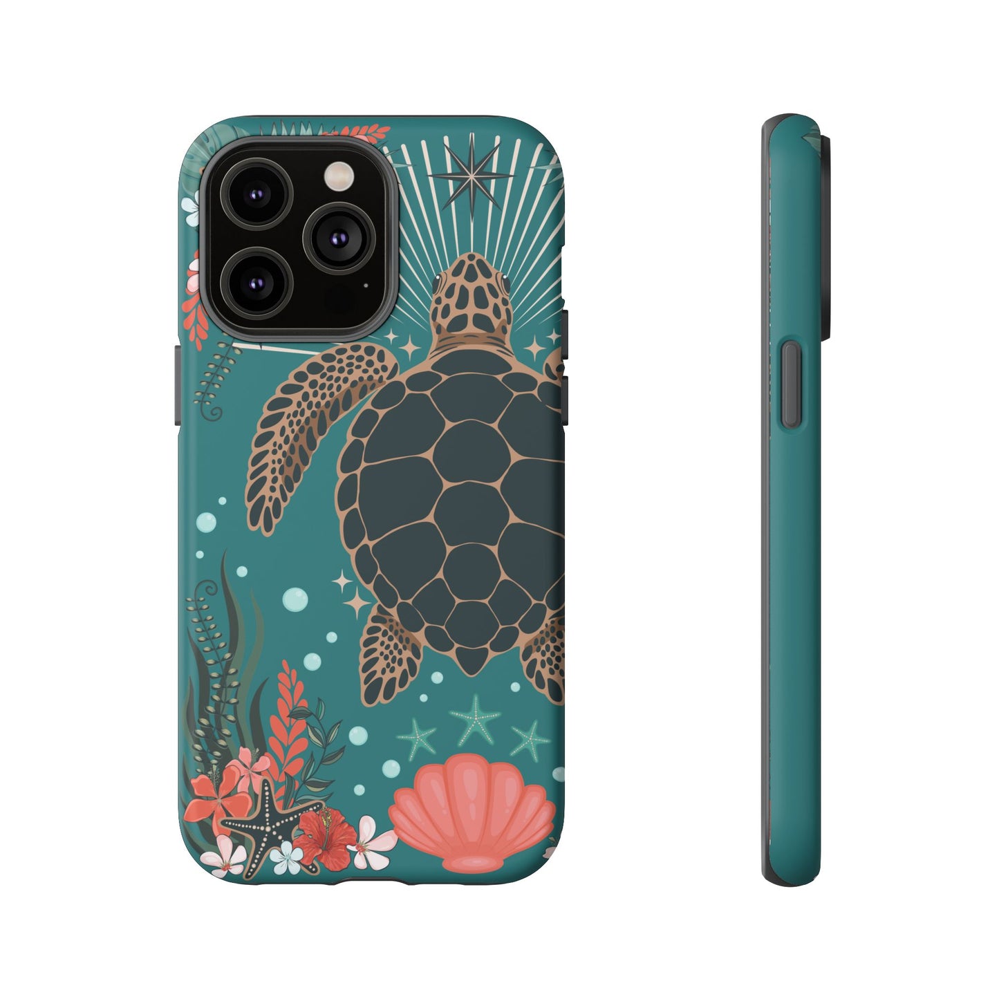 Sea Turtle Illustration Phone Case | Ocean Turtles Coral Floral Pattern Cell Phone Cases - Iphone, Google Pixel, Samsung - Matte Finish