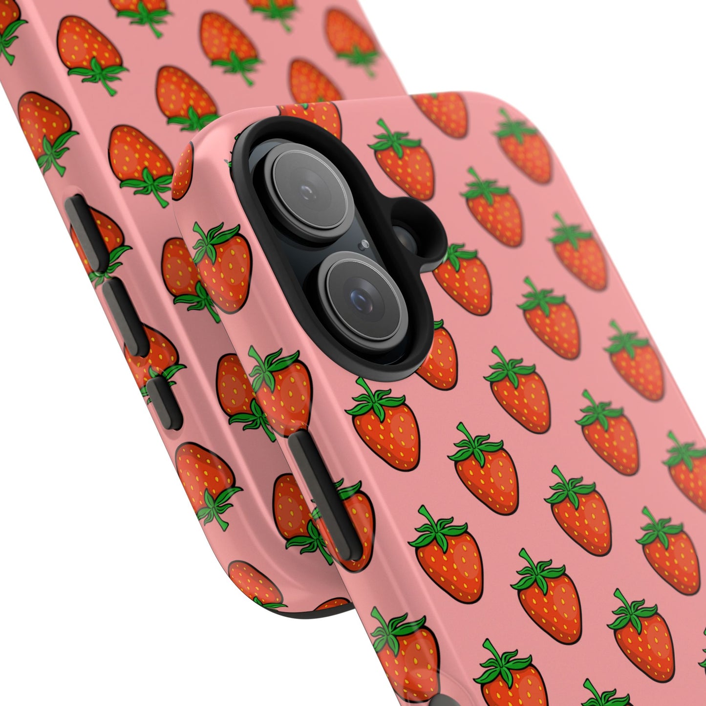 Strawberry Pattern Tough Phone Case, Cute Pink Berry Fruit Strawberries Design Cell Phone Cases