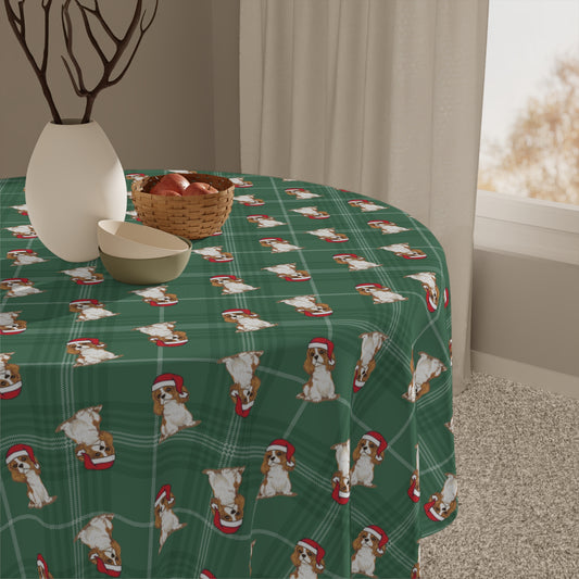 Christmas Blenheim Cavalier King Charles Spaniel Dog Tablecloth, Holiday Santa Dog Table Cloth, Festive Home Decor, Winter Party Dining