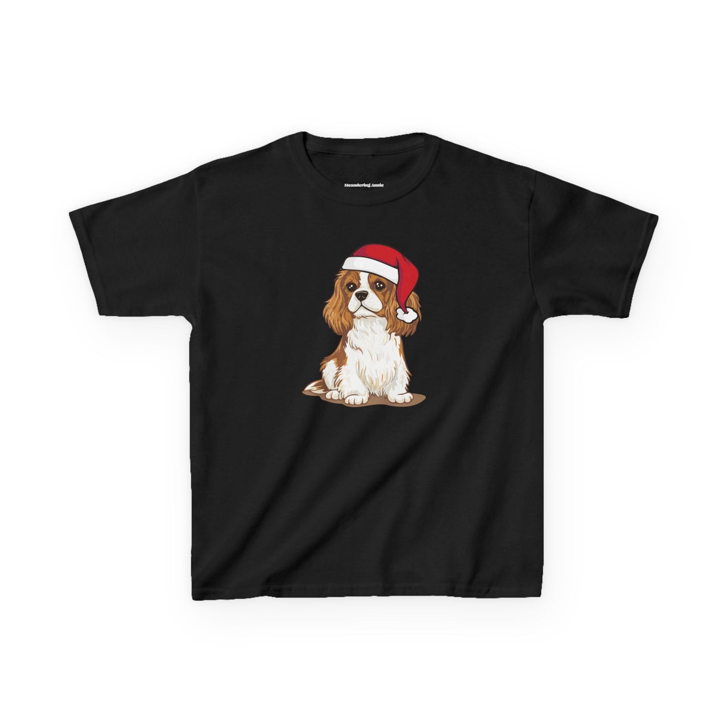 Kids Christmas Dog T-shirt, Santa Cavalier King Charles Spaniel Dogs Tee, Family Holiday Shirts, Children's Xmas Apparel Boys Girls Unisex