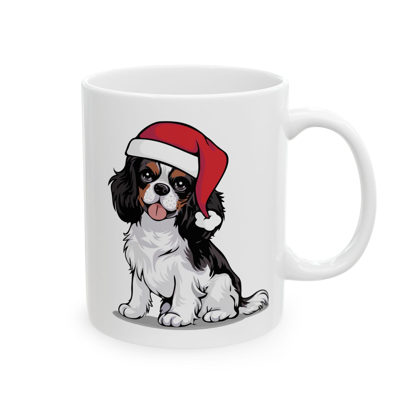 Christmas Cavalier King Charles Spaniel Dog Ceramic Mug, Holiday Xmas Santa Dogs Coffee Mug, Cute Snowy Winter Puppy Tea Mug