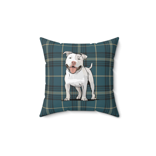 American Pit Bull Terrier Dogs Square Throw Pillow, Teal Plaid Decor Pillows, Pitbull Dog Memorial Gift