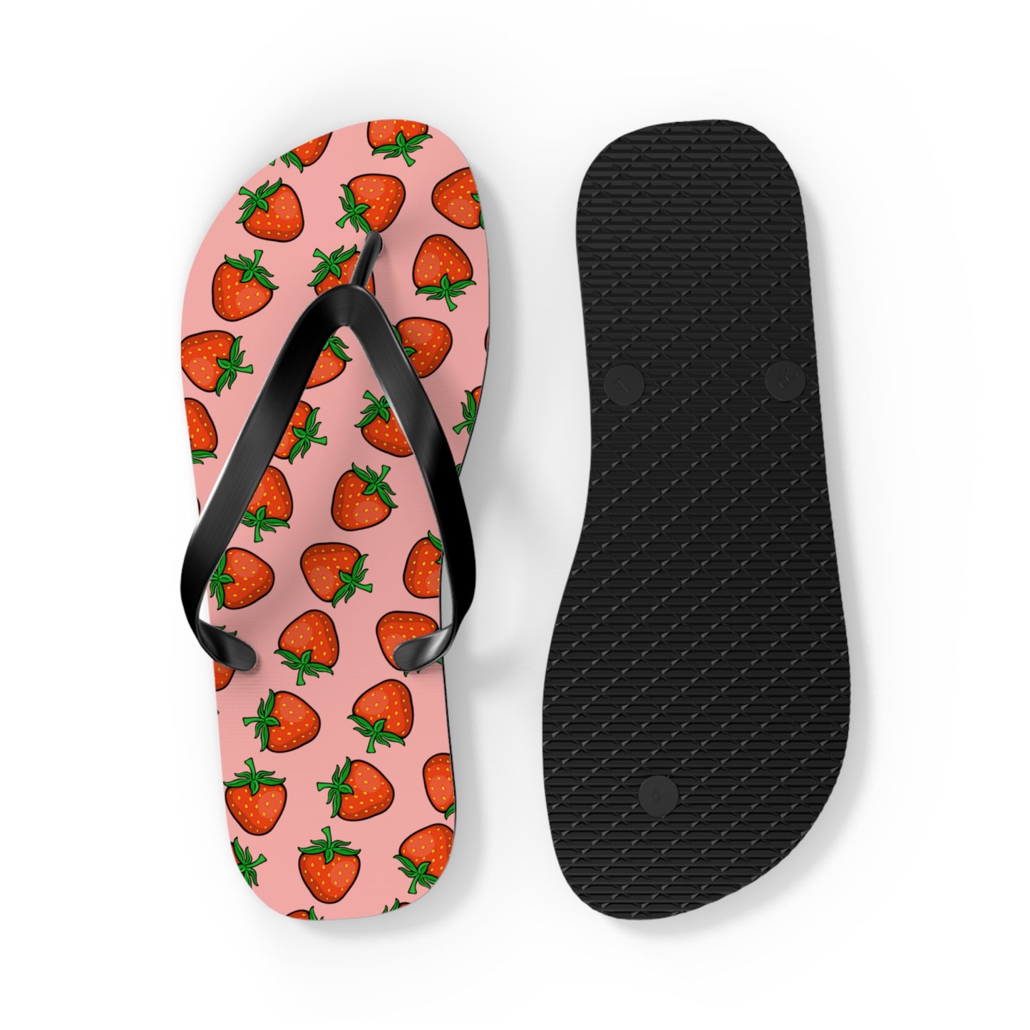 Strawberry Pattern Flip Flops | Pink Strawberries Fruit Summer Beach Sandals, Women's Beach Pool Footwear