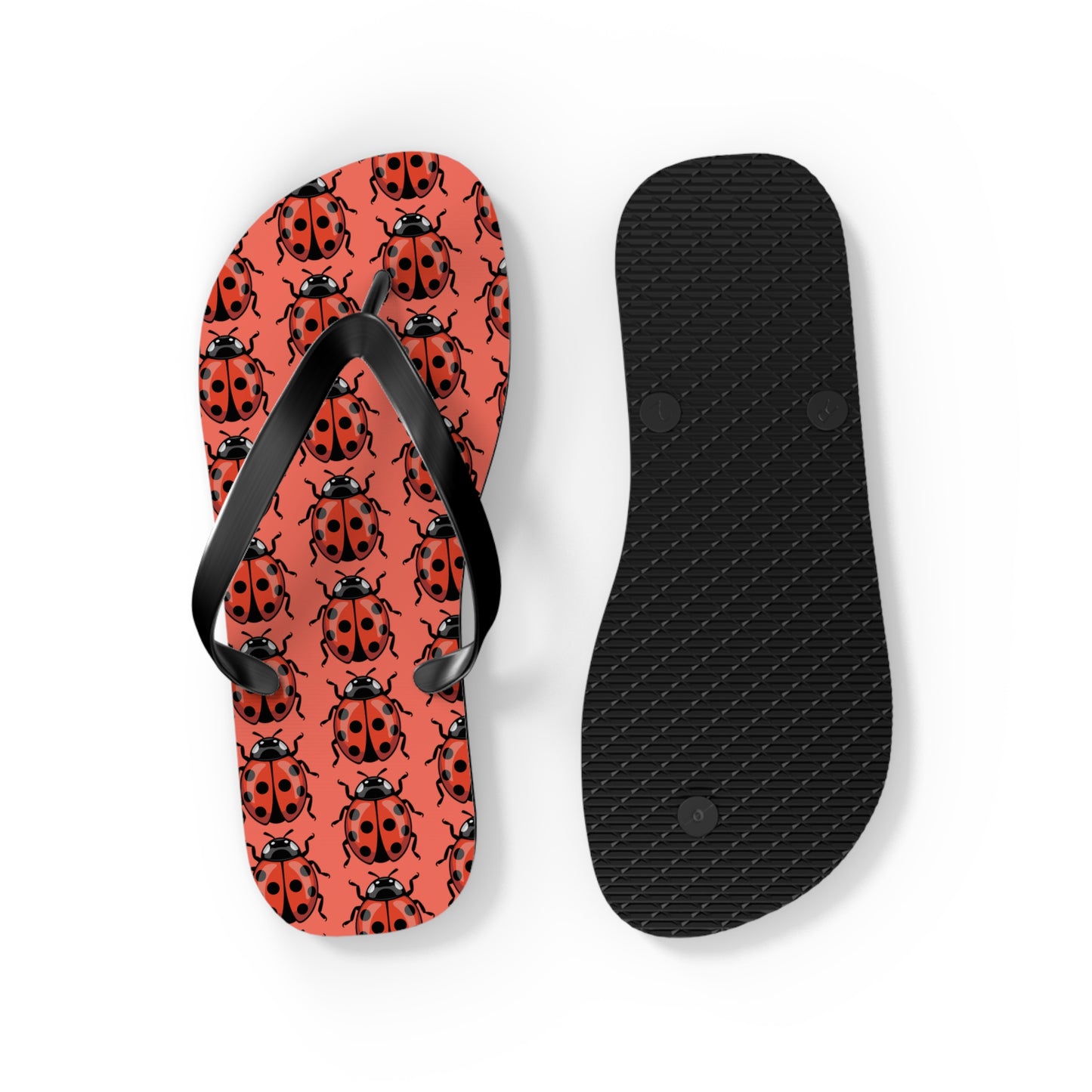 Ladybug Pattern Flip Flops | Red Insect Bug Print Summer Sandals, Ladybugs Beach Pool Footwear