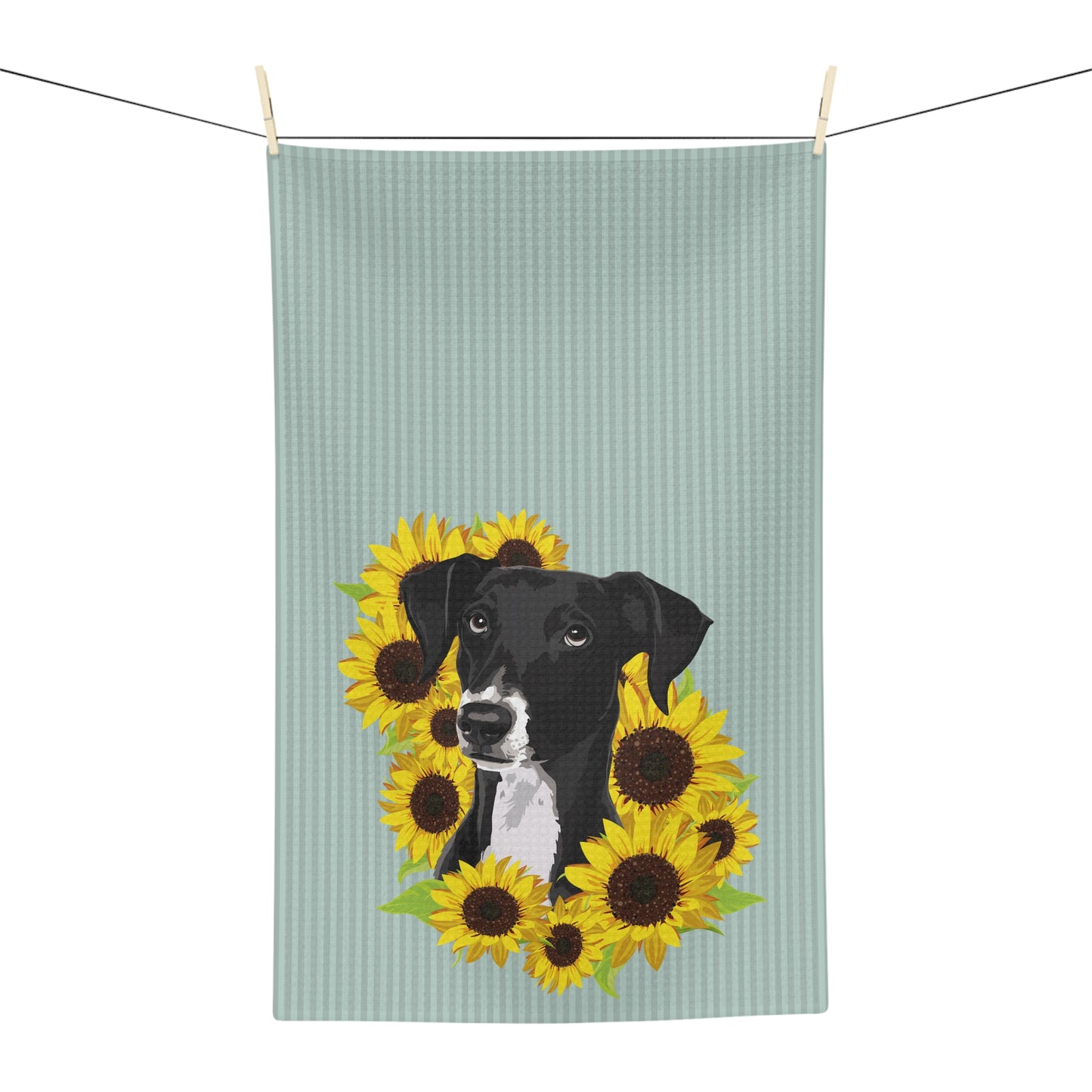 Marley Dog in Sunflowers Kitchen Hand Towel Microfiber Tea Towel - Black Lab Dog with Sunflower Art Print