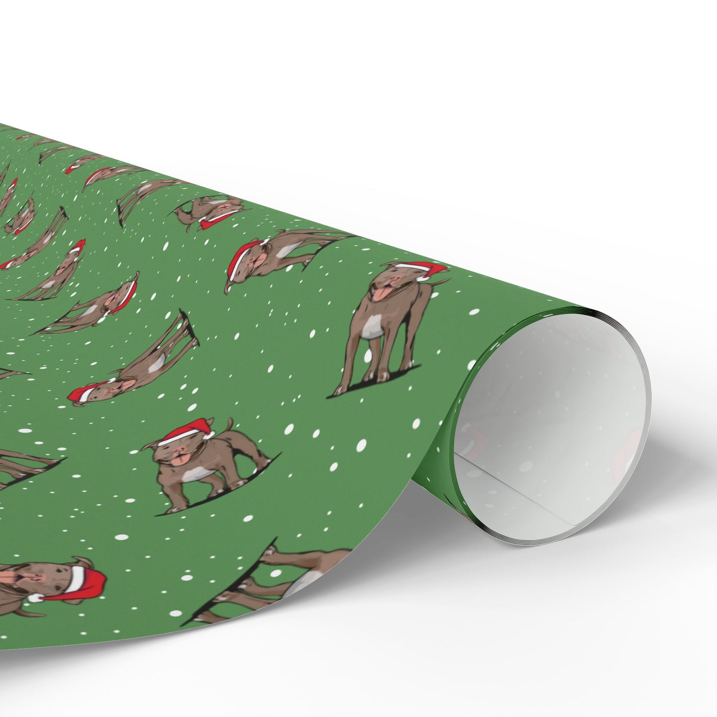 Christmas Pitbull Wrapping Paper - Holiday Gift Wrap Papers, Pit Bull Terrier Dog Owner Gifting Supplies, Santa Pittie Dogs Green Pattern