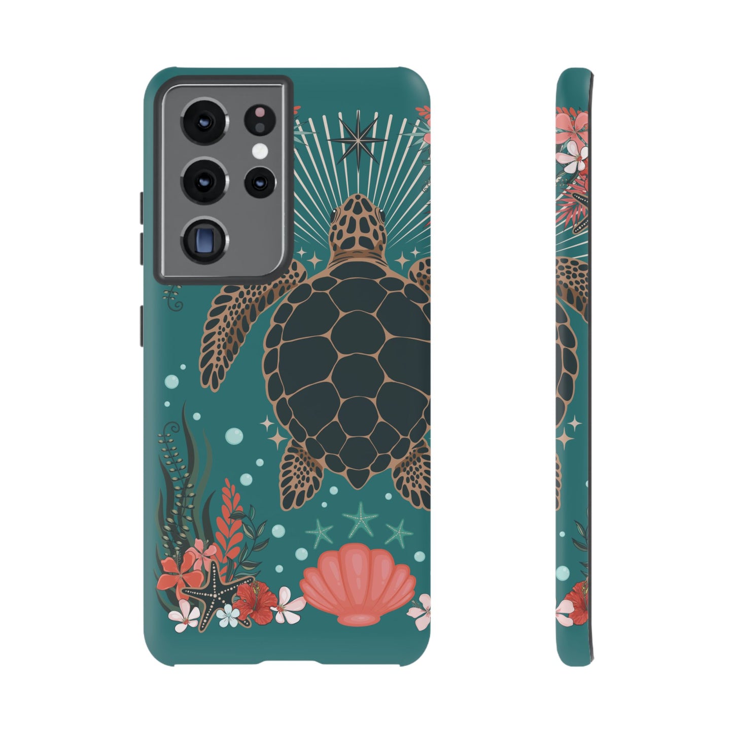 Sea Turtle Illustration Phone Case | Ocean Turtles Coral Floral Pattern Cell Phone Cases - Iphone, Google Pixel, Samsung - Matte Finish