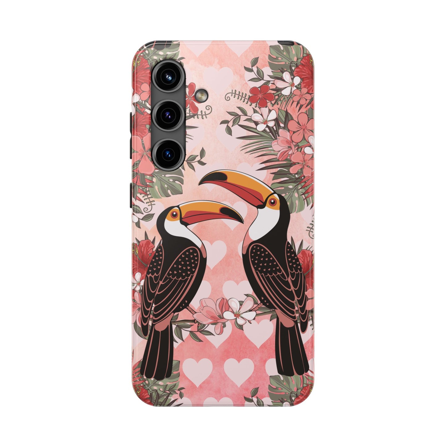 Toucan Tropical Love Birds Phone Case | Tropic Toucans Floral Hearts Art Cell Phone Cases