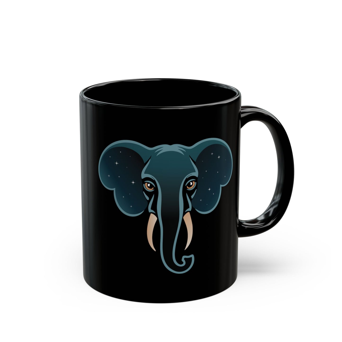 Starry Elephant Black Mug | Celestial Stars Elephants Ceramic Coffee Cup, Black Drinkware Tea Mugs 11 Ounce