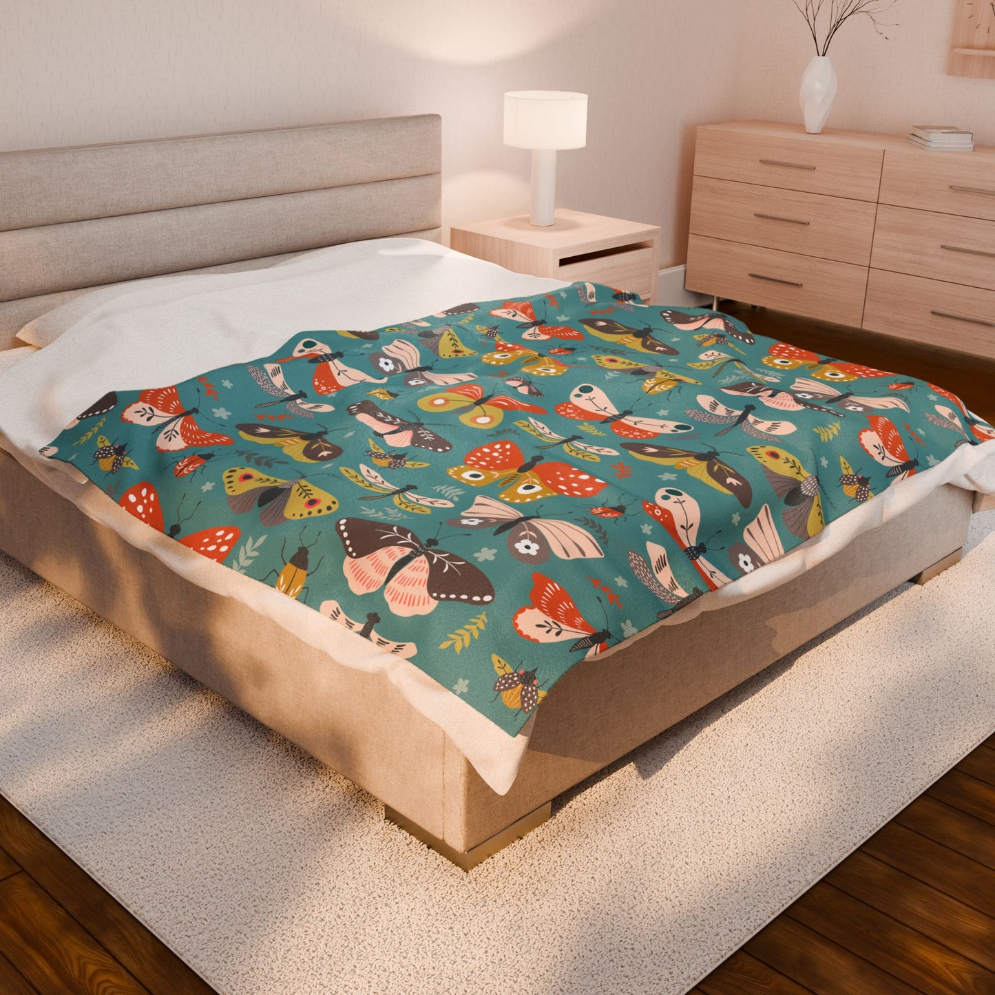 Flutter Frolic Moth, Butterfly, Dragonfly, Bugs Velveteen Plush Blanket, Thow Blankets Bedding Home Bedroom Decor
