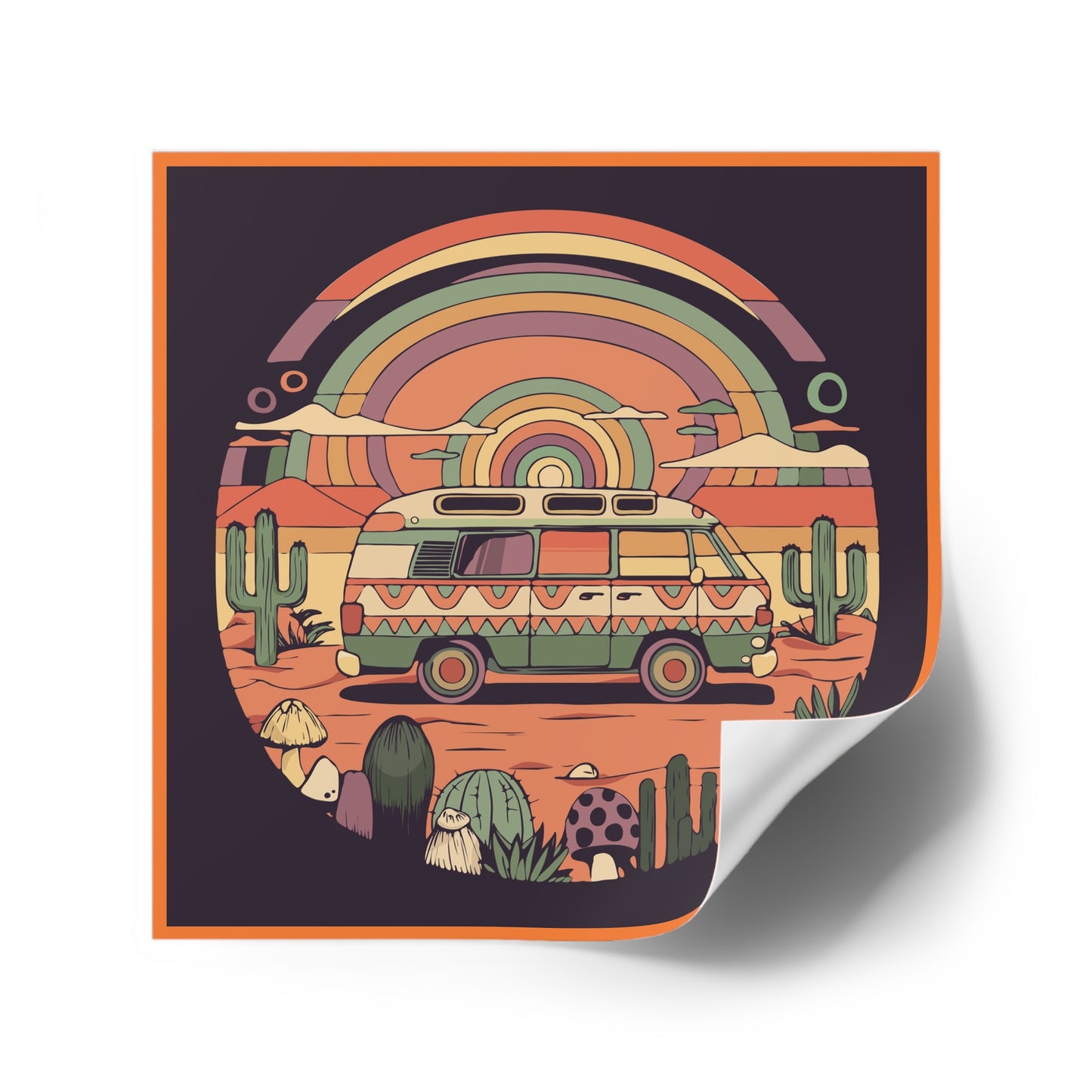 Roadtrippin' In The Desert - Trippy Vanlife Nomad Van Travel Square Stickers Indoor\Outdoor Waterproof Sticker