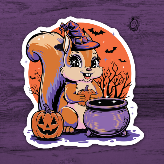 3" Witchy Squirrel Sticker - Waterproof Decal Stickers Spooky Halloween Witch Squirrels