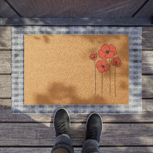 Poppies Floral Welcome Mat Doormat - Outdoor/Indoor with Poppy Flower Design Outdoor Rug