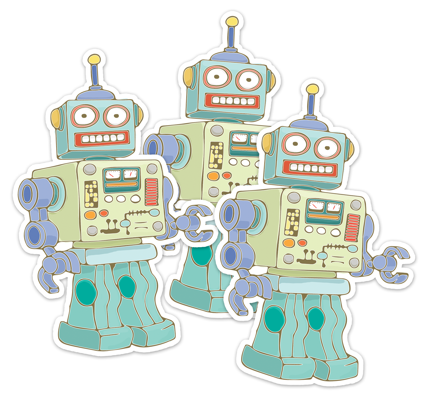 3" Retro Robot Sticker - Waterproof, Fade-Resistant Decal Stickers Colorful Robots
